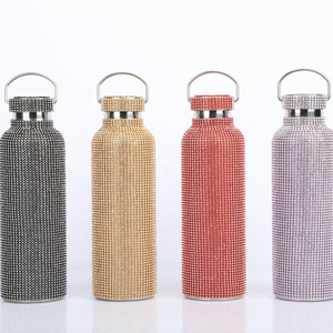 Bouteille isotherme à double paroi en acier inoxydable, goulot moyen, avec strass scintillants - Product Image 1