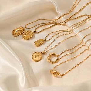 Kalung baja tahan karat baru 2025 laris untuk wanita liontin mode klasik dengan rantai Tautan Logam bintang bulan pribadi - Product Image 4