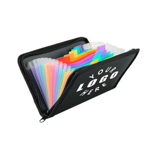 Mini Carpeta de acordeón A6, nuevo estilo, almacenamiento de billetes multicapa con cremallera recortada de arcoíris, material plástico - Product Image 1