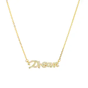 Wholesale custom gold plated zircon letter jewelry collarbone chain 925 sterling silver dream alphabet pendant necklace