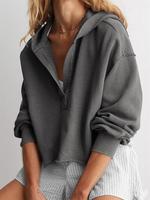 Sweat-shirt à capuche léger et oversize pour femme, col en V, coupe courte, manches longues, couleur unie, tendance printemps-automne, taille XS, personnalisable