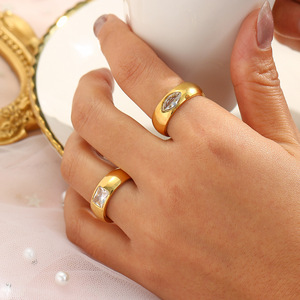 Stainless Steel 18K Gold Plated Chunky Band <b>Finger</b> <b>Ring</b> Inlaid Rectangle Oval Zircon Minimalist Trendy Statement <b>Ring</b> For Women - Product Image 3