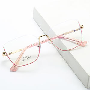 Металлические полуоправа кошачьего глаза, новые плоские зеркальные женские модные тонкие оправа, очки в стиле ретро, анти-синие очки. - Product Image 2