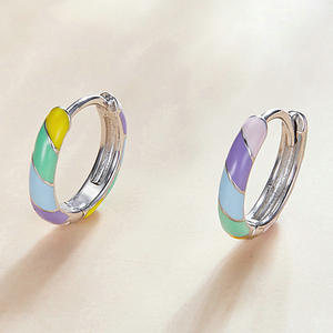 Orecchini a Cerchio Geometrici Colorati E2010 in Argento 925 con Cristalli e Strass, per Uso Quotidiano Femminile - Product Image 3