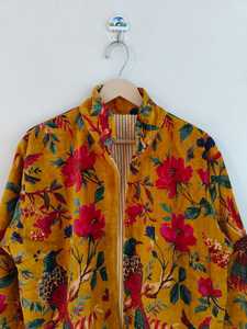 Veste en velours à imprimé oiseau moutarde, manteau matelassé en velours bohème, robe de demoiselle d'honneur, veste en velours, manteau matelassé en velours fait main - Product Image 4