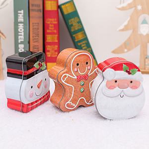 Boîte en métal de Noël pour cadeaux, cartes de vœux, biscuits, décorations de fête, Père Noël, Bonhomme de neige, Ours en pain d'épices, Pingouin - Product Image 1