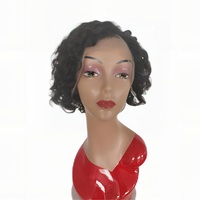 Perruque Coupe Pixie avec Cheveux Humains Brésiliens Bouclés Style Bob avec Lace Frontal Water Wave Design pour Femmes Noires