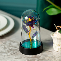 Cadeau de la Saint-Valentin fait à la main LED fleur de rose artificielle préservée éternelle avec dôme en plastique