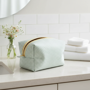 Borsa per il Trucco Personalizzata all'Ingrosso Verde alla Moda con Motivo a Quadri e Cerniera per Ragazze - Product Image 5