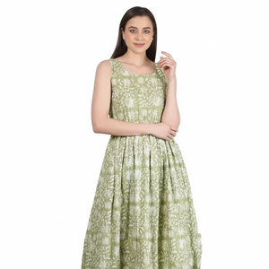 Boho ชุดชายหาดทำด้วยมือสำหรับผู้หญิงชุด Maxi ผ้าฝ้ายยาวพิมพ์ลายดอกไม้แขนฟรีไซส์สไตล์ลำลองนุ่ม - Product Image 1