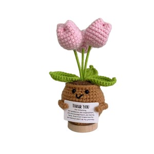 Bouquet <span class=keywords><strong>di</strong></span> Tulipani Moderni Fatti a Mano all'Uncinetto in Lana, <span class=keywords><strong>Fiori</strong></span> Artificiali per San Valentino, Lavorazione Artigianale in Vaso Piccolo - Product Image 5