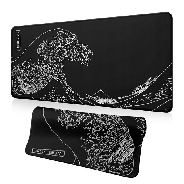 Custom Black Wave of Kanagawa Ultra Smooth Surface XXL Large Extended Gaming Desk Mouse Pad Mat Mousepad with Stitched Edges