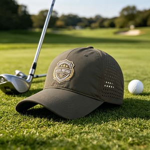 Custom Logo Polyester Golf <b>Hat</b> 6 Panel Laser Cut Hole Sport Six Panel Baseball Cap - Product Image 3