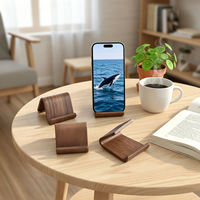 Runwood 2026 Support Téléphone Portable en Noyer Massif, Porte-Cartes en Bois Créatif, Cadeau Artisanat Naturel, Support de Téléphone Portable