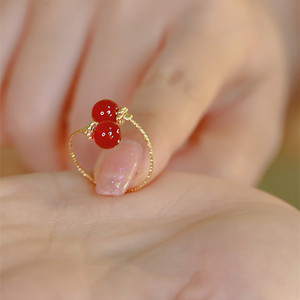 Red Agate Open Ring For Women Adjustable Retro Light Luxury Jewelry Gift Geometric Shape Prong Setting - Product Image 2