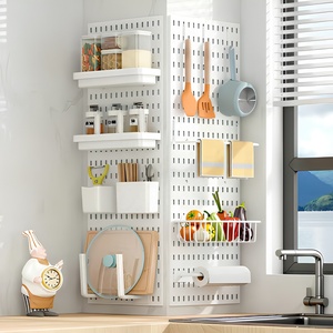 Panel <span class=keywords><strong>de</strong></span> pared perforado <span class=keywords><strong>de</strong></span> plástico sin perforaciones |   Juego <span class=keywords><strong>de</strong></span> cajas <span class=keywords><strong>de</strong></span> almacenamiento con ganchos desmontables, libremente combinables |   Organizador para Cocina, Oficina o Taller - Product Image 1