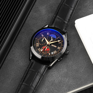 Montres-bracelets pour hommes de luxe Skmei 9236 étanches avec phase lunaire, bracelet en cuir, avec chronomètre - Product Image 6