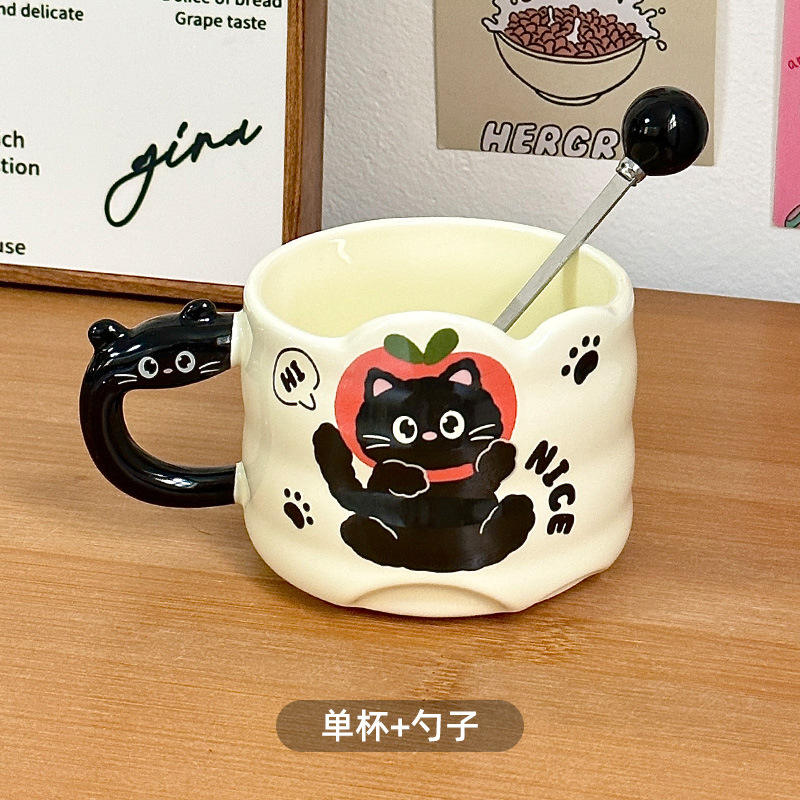 [ช้อนทรงกลม] แก้วแมวดำแบบซ้อนกันได้ - ดีไซน์สวย