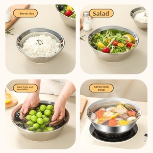 Grand saladier en acier inoxydable, grande cuve, base plate, empilable, pour la pâtisserie, la cuisine, usage domestique et commercial. - Product Image 3