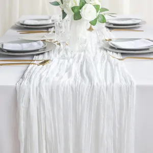 Elegant Gauze Cheesecloth Runner Table High Quality White Table Runner Luxury For Wedding Event