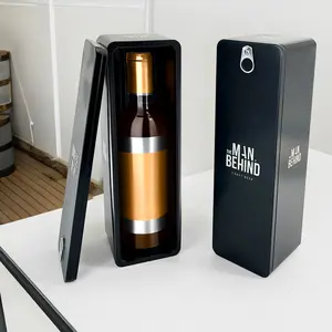 JYB定制光泽黑色金属锡盒铁马口铁葡萄酒威士忌礼品包装锡罐容器