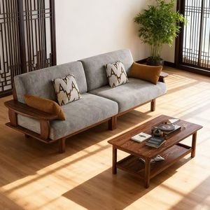 Sofá de madera maciza para sala de estar, estilo minimalista moderno, diseño de líneas rectas, duradero para uso doméstico - Product Image 2