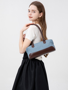 Bolso de Hombro Tipo Boston de <span class=keywords><strong>Gran</strong></span> Capacidad, Estilo Casual de Verano, con Parches de Cuero y Mezclilla Vintage, para Mujer - Product Image 2