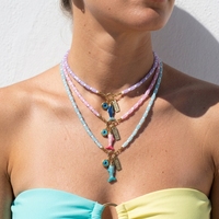 Ensemble collier et boucles d'oreilles en acier inoxydable plaqué or 18 carats, style bohème, avec pendentif poisson et yeux protecteurs, bijoux de guérison, collier de perles en pierre naturelle