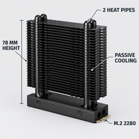 Pendingin SSD M.2 SNOWMAN MS2 PRO 2280, 2 Heat Pipe, Kipas 7010, Heatsink Aluminium Hitam untuk PC Gaming Desktop