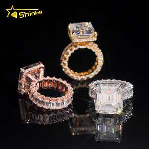 Diseño <span class=keywords><strong>de</strong></span> lujo Banda completa 25.6ct Radiant Moissanite Pass Diamond Test Sparking 925 Sterling Silver Chapado en oro Juego <span class=keywords><strong>de</strong></span> anillos <span class=keywords><strong>de</strong></span> boda - Product Image 6