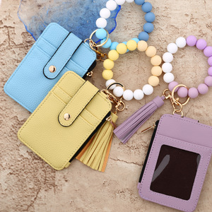 Bán buôn phụ nữ của Silicone đính cườm PURSE với tua Vòng tay Keychain với hoa mẫu đính cườm Ví chủ thẻ tín dụng - Product Image 4