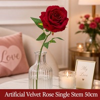Auf Lager Fabrik-Großhandel Künstliche Rote Rose Einzelstiel 10cm Samt Kunstblume Hotel-Lobby Restaurant Hochzeit Tischdekoration