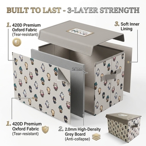 Boonest Coffre <span class=keywords><strong>de</strong></span> <span class=keywords><strong>rangement</strong></span> pour jouets en tissu Oxford 420D avec couvercle intégré, panneau gris <span class=keywords><strong>de</strong></span> 2,0 mm d'épaisseur, pliable, pour la <span class=keywords><strong>salle</strong></span> <span class=keywords><strong>de</strong></span> jeux des enfants - Product Image 4