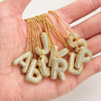 Collier Lettre Initiale 26 Lettres Plaqué Or en Forme de Ballon, Pendentif Bulle en Cuivre et Zircon, Chaîne Chunky pour Femme, Bijou Personnalisé, Cadeau de Fête