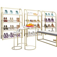 2022 <strong>Best</strong> <strong>Selling</strong> Multi-layer Shop Furniture Metal Display Stand Glossy Stainless Steel Gold <strong>Shoe</strong> Bag Display Rack Display <strong>Shelf</strong>