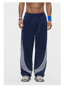 Pantalons décontractés pour hommes RS |   Pantalon large à cordon de serrage <span class=keywords><strong>en</strong></span> coton-polyester, style streetwear américain, patchwork transfrontalier à rayures contrastées - Product Image 4
