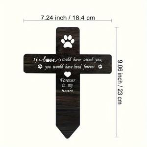 Wooden Pet <strong>Memorial</strong> Funeral <strong>Plaque</strong> with Art Deco Design <strong>for</strong> Cemetery or <strong>Garden</strong> Yard Decoration Features Pet Footprint Insert - Product Image 3