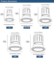 Spot LED encastré sans cadre UGR 3 TRIAC 0-10V DALI Dimmable Bridgelux COB CRI>90Ra CE EMC LVD pour entrepreneurs, bureaux, OEM