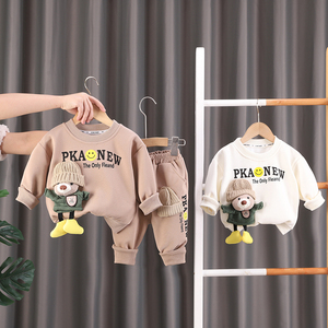 2024 도매 공장 가격 저렴한 소년 아이 의류 만화 3D 니트 곰 까마귀 바지 아기 의류 2PC 어린이 의류 - Product Image 3