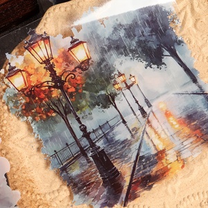 JAI IMAN 10 hojas PET <span class=keywords><strong>acuarela</strong></span> Rainy Street Pegatina autoadhesiva de gran tamaño para suministros de colección de recortes - Product Image 4