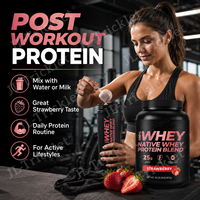 Poudre de Protéine de Lactosérum Naturelle à la Fraise 25g Protéines Post-Entraînement Nutrition Sportive Fabricant OEM Marque Privée