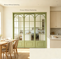 Porte coulissante en verre à 3 panneaux en alliage d'aluminium de style français arqué pour cloison de cuisine, étanche et gain de place, rénovation de la maison