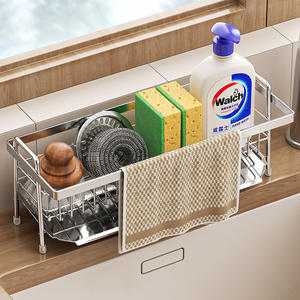 ตะแกรงวางอุปกรณ์ครัวสแตนเลสทรงสี่เหลี่ยมแบบแขวนสำหรับเก็บฟองน้ำ ผ้าเช็ดทำความสะอาด และใยขัดสแตนเลส - Product Image 1