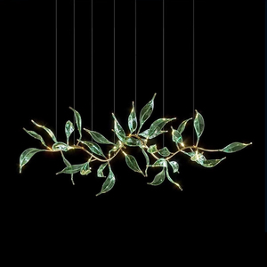 <span class=keywords><strong>Lustre</strong></span> en verre au design moderne en forme de feuille avec cristaux verts pour la décoration du salon ou du restaurant - Product Image 1