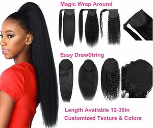 Wholesale <b>Cheap</b> 12A Unprocessed Virgin Indian Remy Human Hair Blend Silky Straight Wave Drawstring Ponytails 100g - Product Image 2