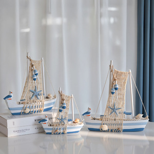 Mediterranean Sailboat Model Wooden Boat Craft Ship <b>Desk</b> Decoration Marine Theme Living Room Decor Multi Piece Package - Product Image 1