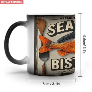 Classic Round Rim Smooth <b>Ceramic</b> <b>Mug</b> 11oz Heat Sensitive Magic Cup Frosted Black Finish - Product Image 1