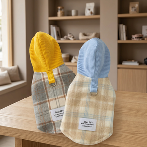 Ropa de Invierno para Perros de Felpa y Pana, Chaleco con Capucha a Cuadros, Ropa Abrigada para Mascotas, para Cachorros - Product Image 3