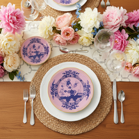 Service de table vintage violet Chinoiserie en porcelaine fine, assiette de présentation florale en céramique, tasse à café et bol en porcelaine pour hôtel