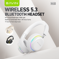 BAVIN Headset 3 warna mode luar ruangan musik BH53 HiFi suara RGB cahaya biru gigi 5.3